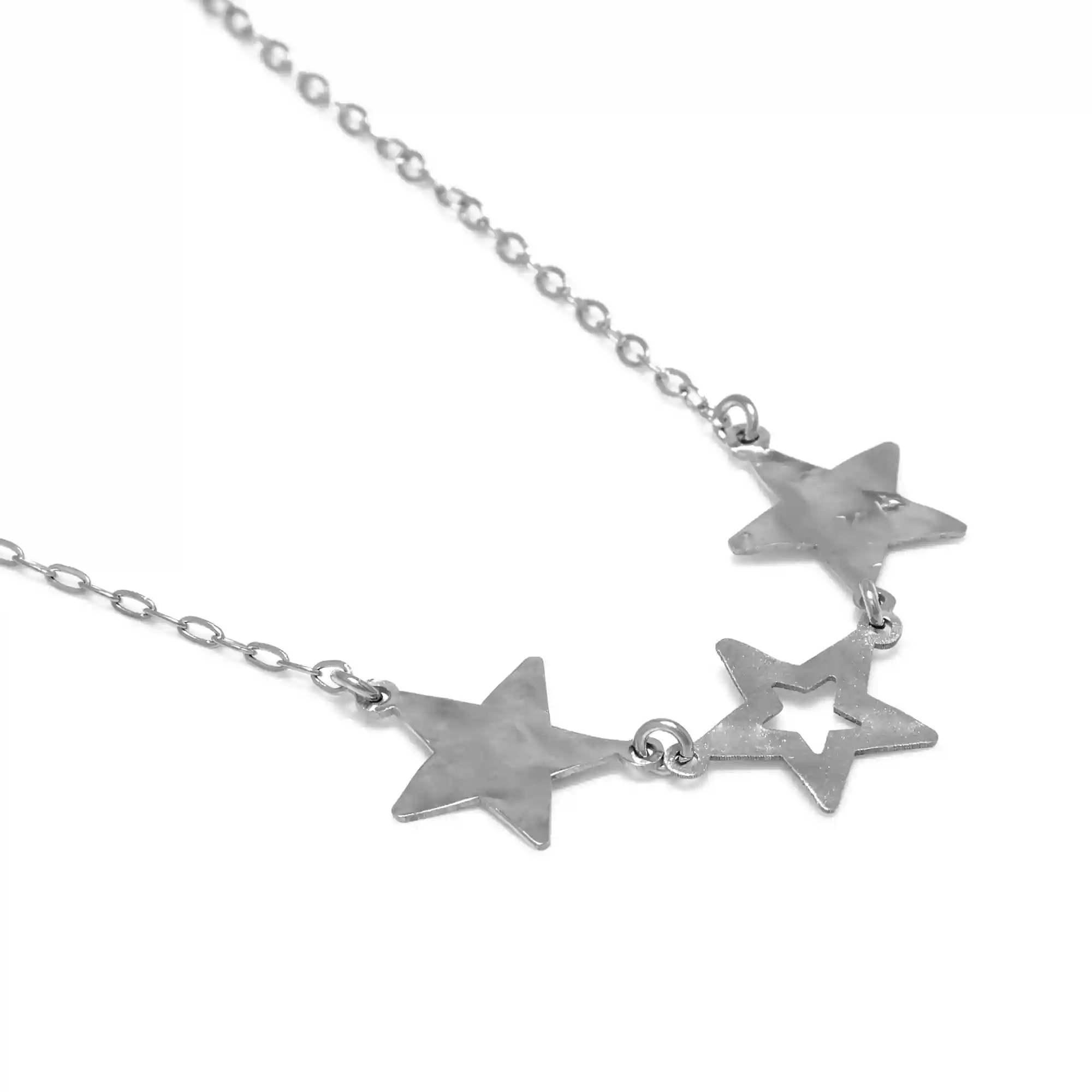 Firenze artegiani FIRENZE SILVER. AquaStel Collar Plata de Ley 925. Estrella contorneada y dos estrellas laminadas.Motivo forma de corazón junto al cierre. Plata Rodiada Libre de impuestos