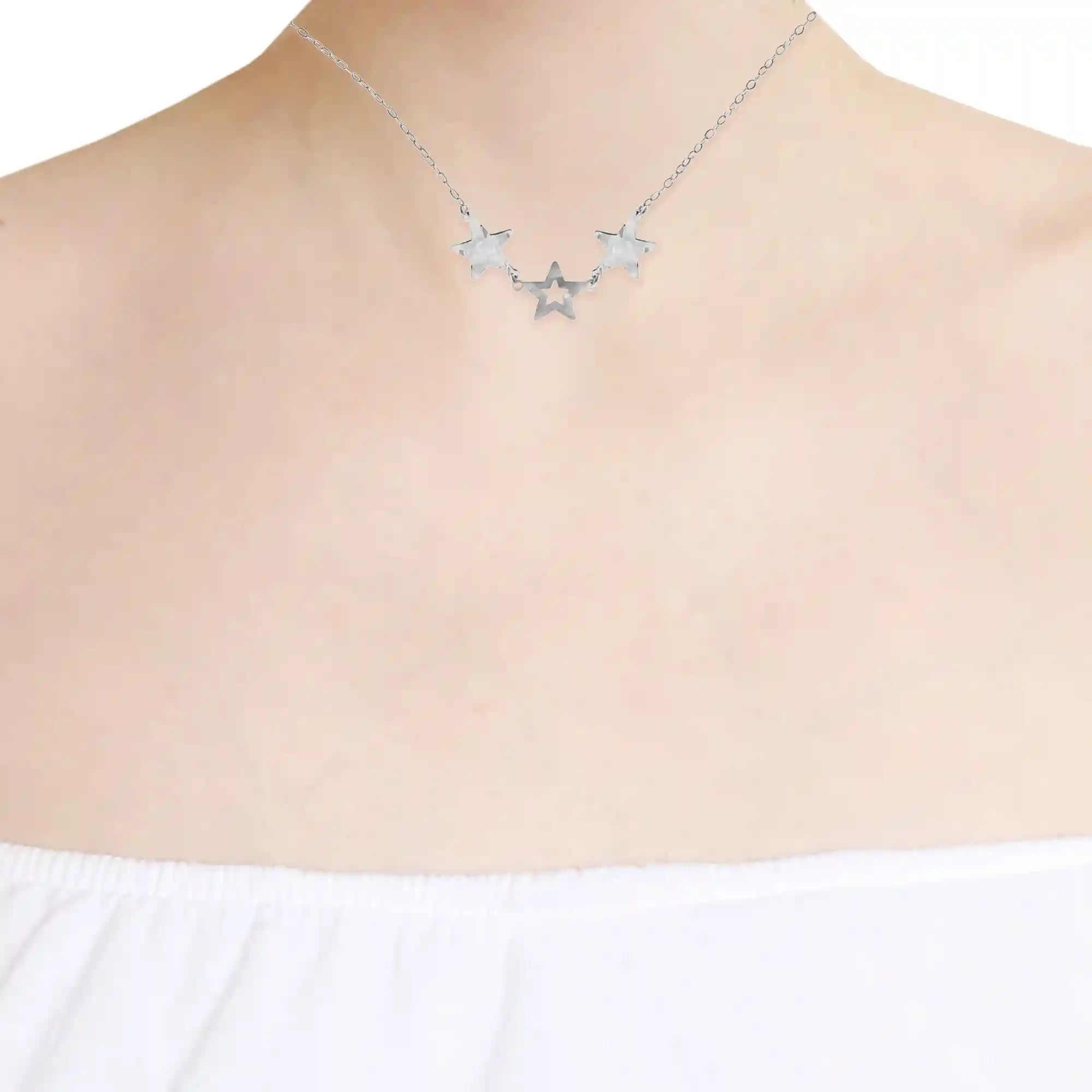 Firenze artegiani FIRENZE SILVER. AquaStel Collar Plata de Ley 925. Estrella contorneada y dos estrellas laminadas.Motivo forma de corazón junto al cierre. Plata Rodiada Libre de impuestos