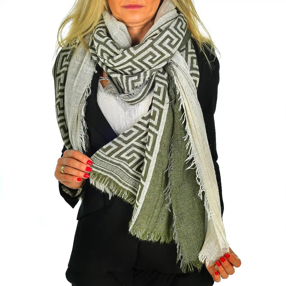 Firenze artegiani Fular bufanda con diseño grecas doble solapa modal y lana. Made in Italy Rebajas