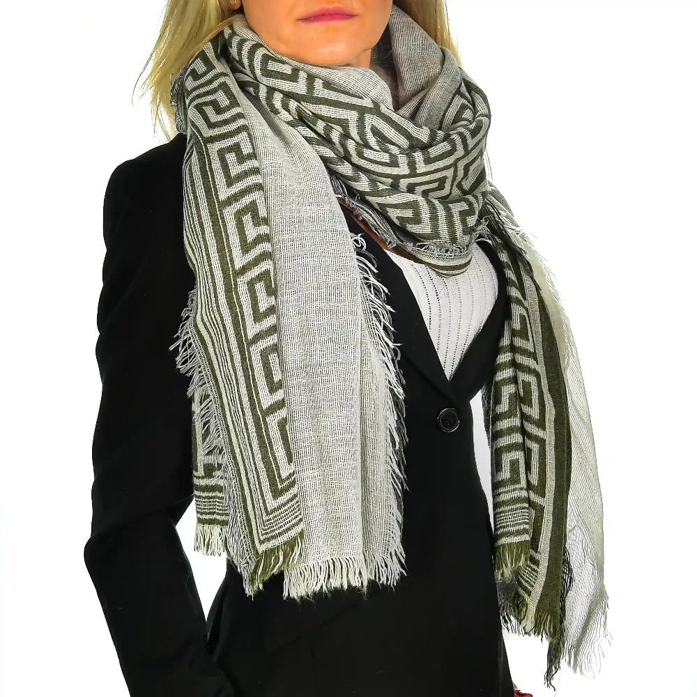 Firenze artegiani Fular bufanda con diseño grecas doble solapa modal y lana. Made in Italy Rebajas