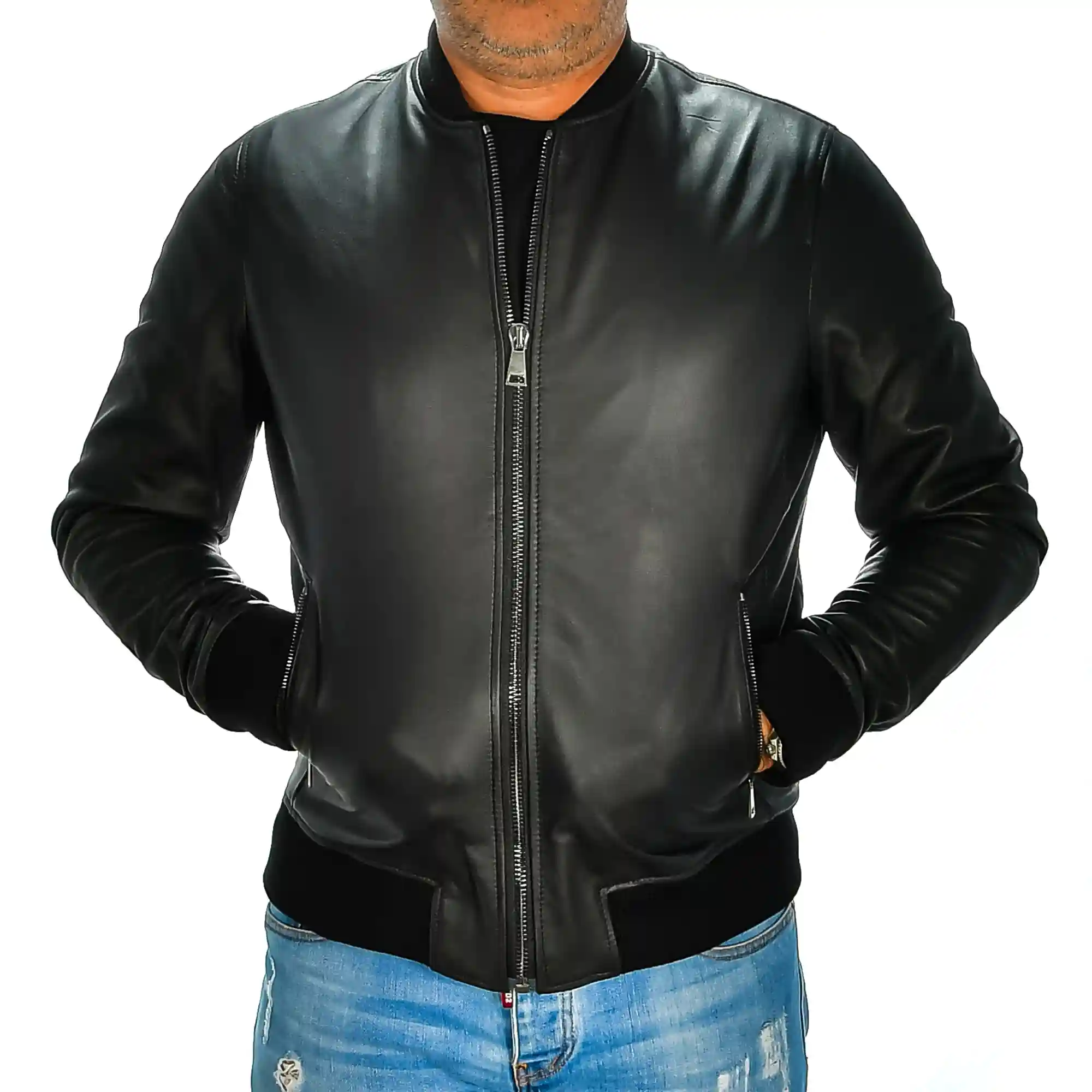 Firenze artegiani Chaqueta de hombre de piel auténtica con cuello mao Los más vendidos