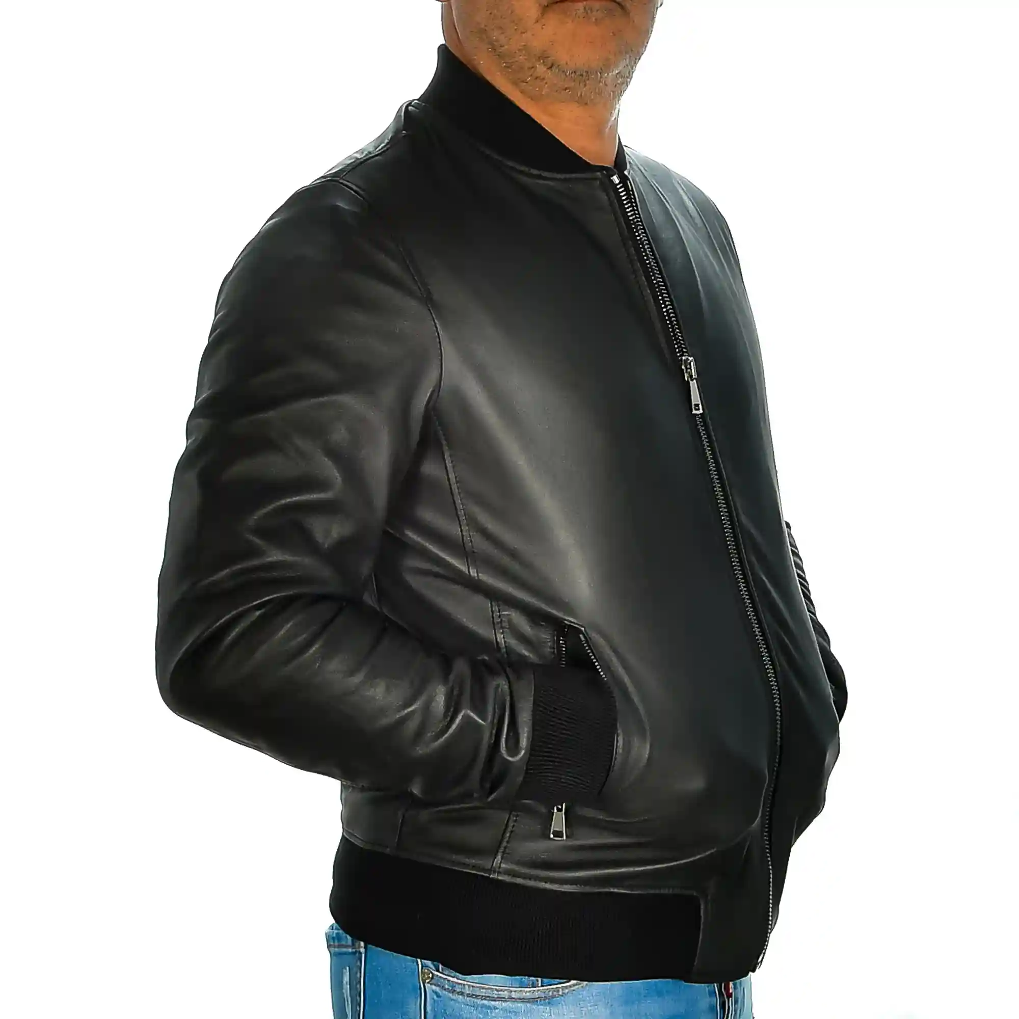 Firenze artegiani Chaqueta de hombre de piel auténtica con cuello mao Los más vendidos