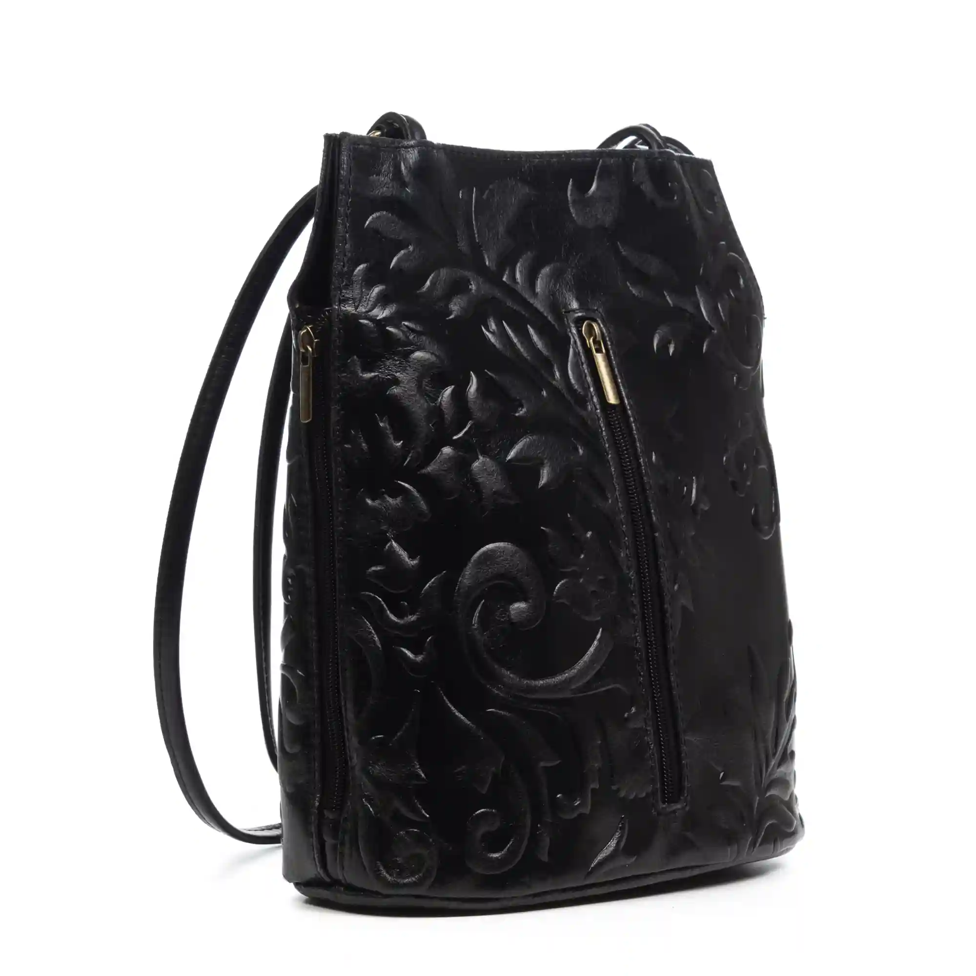 Firenze artegiani Archi bolso de hombro mujer. Piel auténtica acabado Gamuza grabado flores Envío internacional gratuito