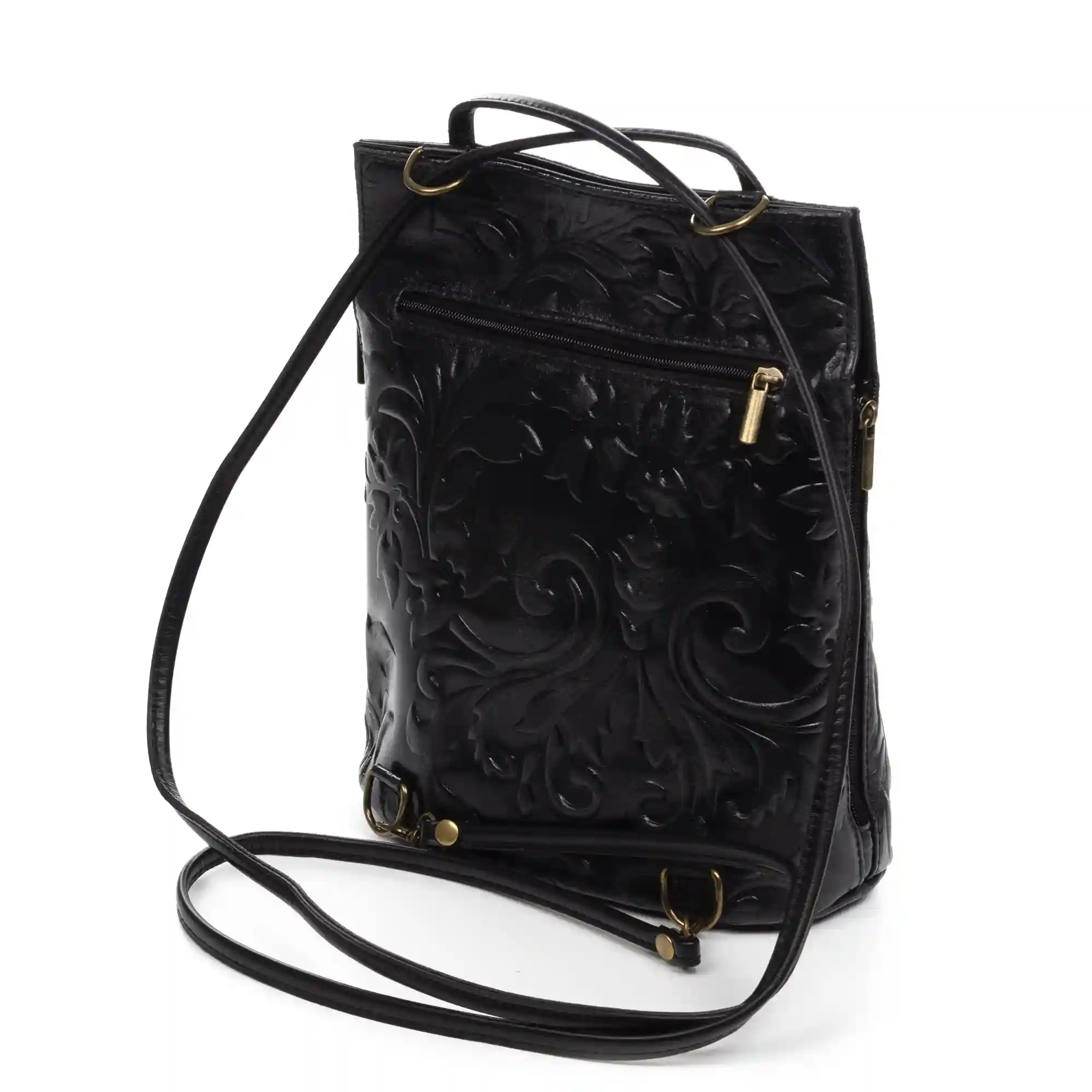 Firenze artegiani Archi bolso de hombro mujer. Piel auténtica acabado Gamuza grabado flores Envío internacional gratuito