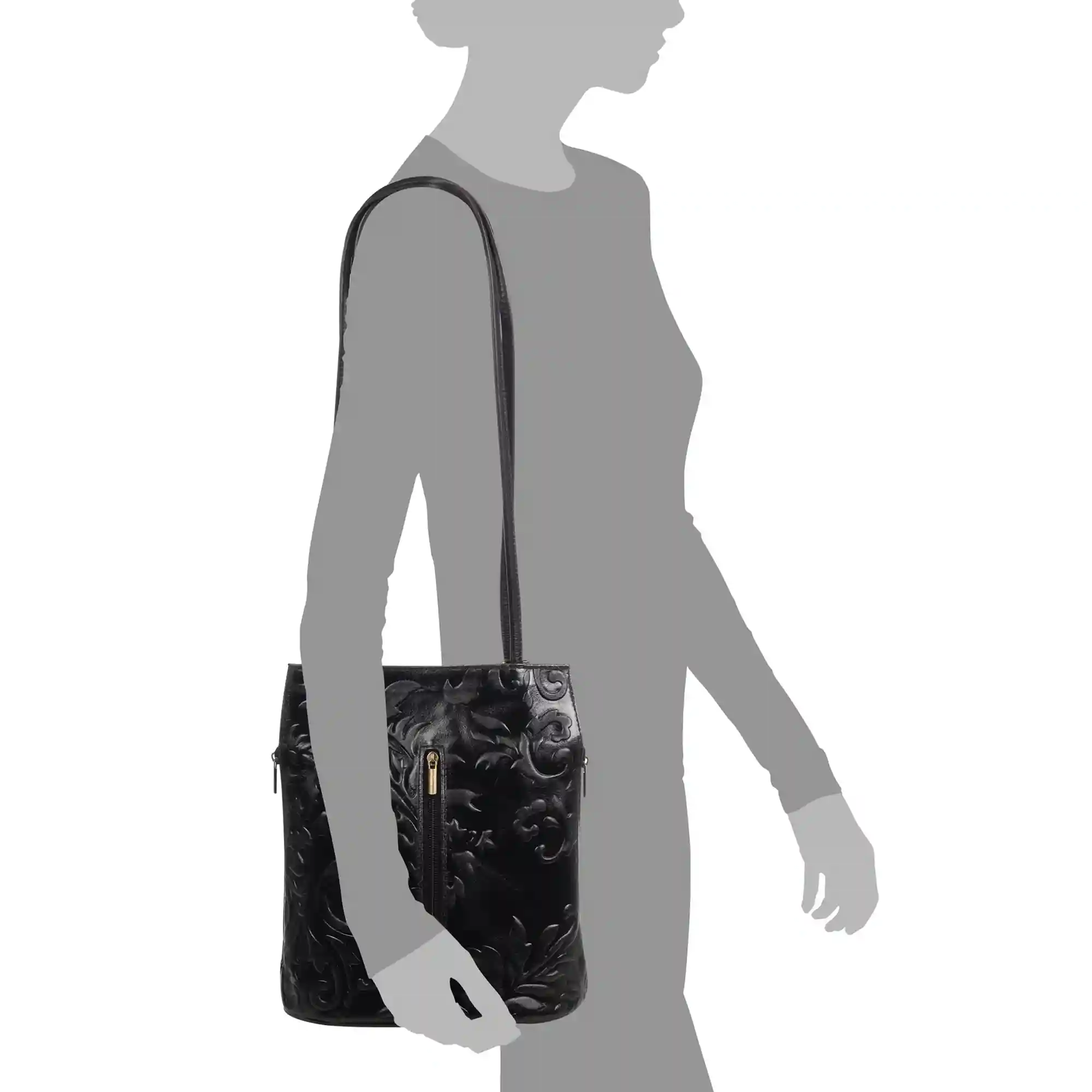 Firenze artegiani Archi bolso de hombro mujer. Piel auténtica acabado Gamuza grabado flores Envío internacional gratuito
