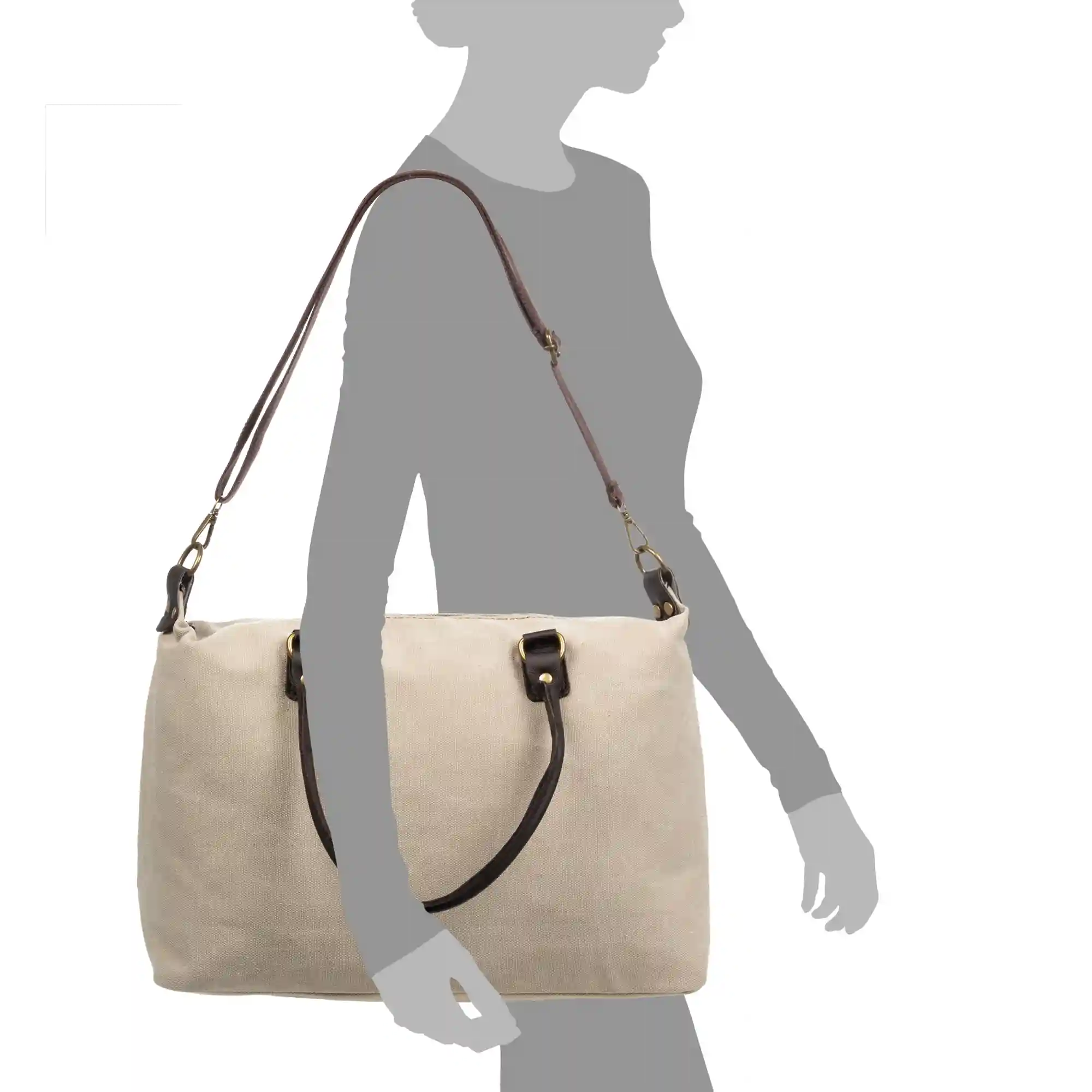 Firenze artegiani Apricena bolso de hombro mujer. Lona premium con asas y detalles en piel auténtica Libre de impuestos