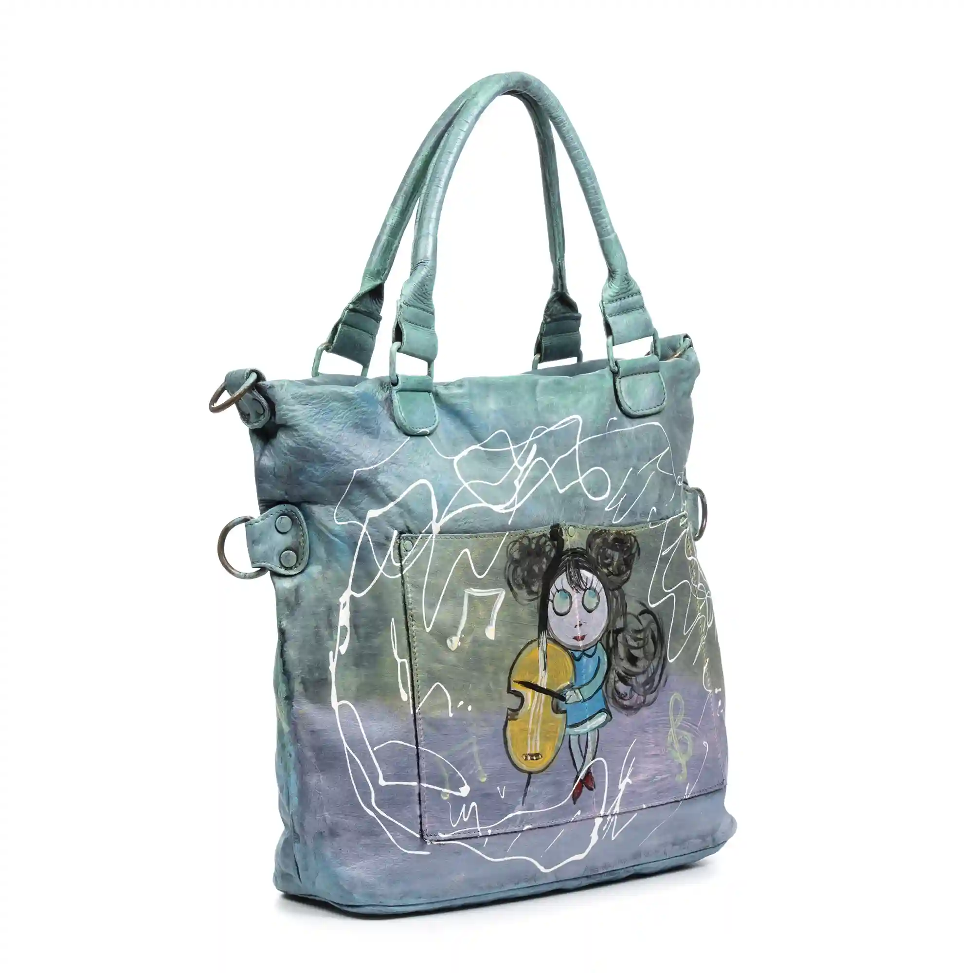 Firenze artegiani Anterivo bolso shopper mujer. Piel auténtica acabado Sauvage pintado a mano Liquidación