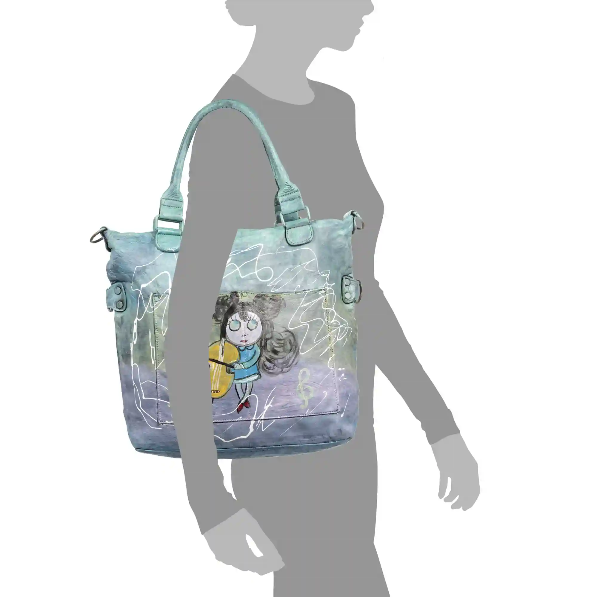 Firenze artegiani Anterivo bolso shopper mujer. Piel auténtica acabado Sauvage pintado a mano Liquidación