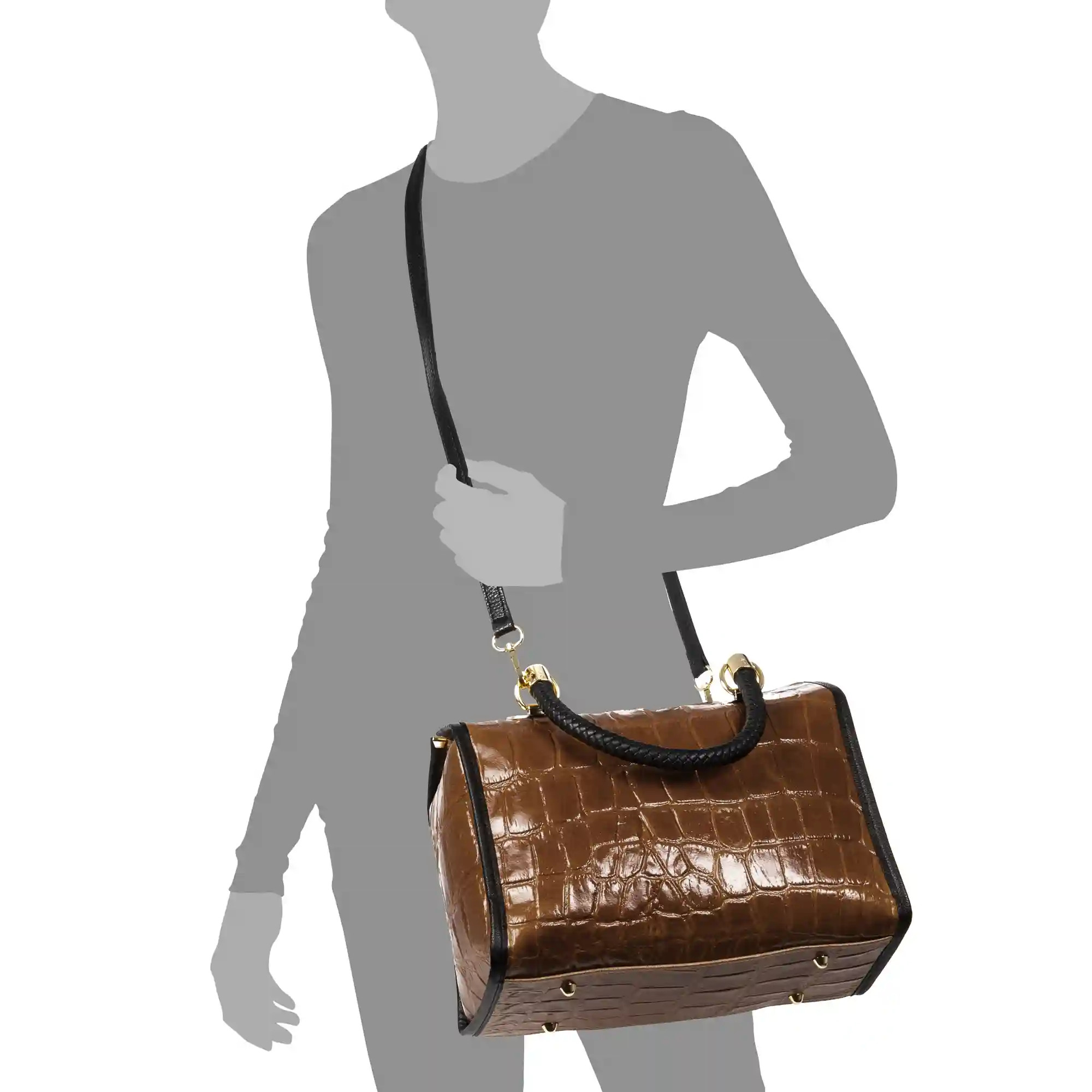 Firenze artegiani Catena Bolso tote Mujer. Piel auténtica Gamuza Grabado Cocodrilo Grande Tienda