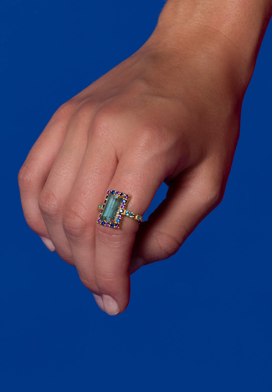 lavani Anillo Rivoli Rosetón Aguamarina y Morado Descuentos del mes