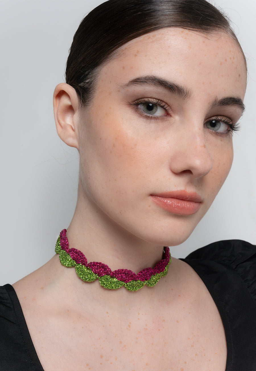 lavani Choker Vibrant Deyá Verde y Fucsia En oferta