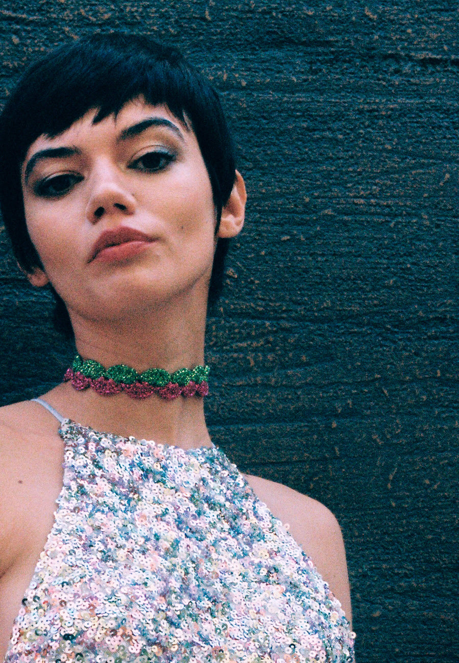 lavani Choker Vibrant Deyá Verde y Fucsia En oferta