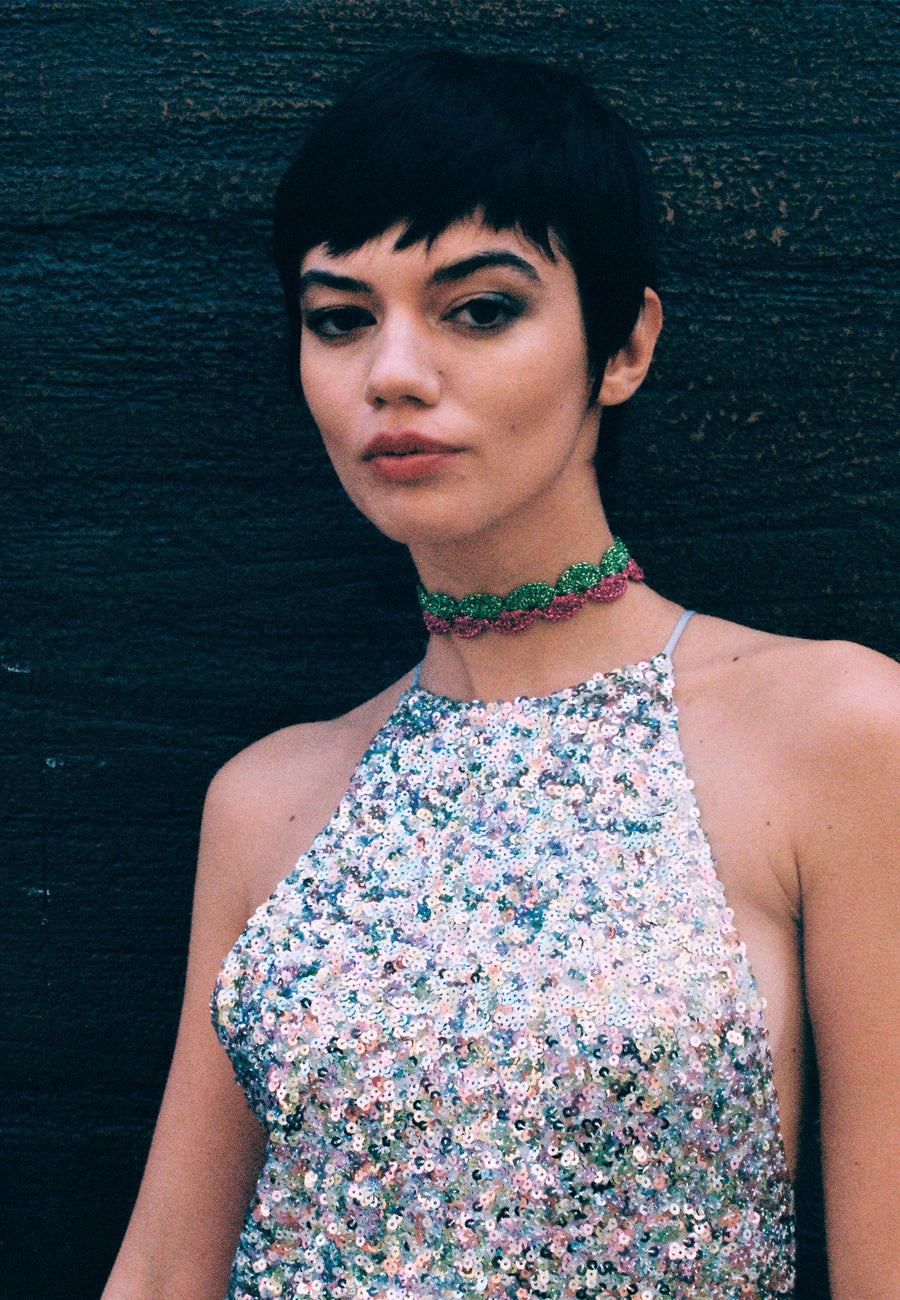 lavani Choker Vibrant Deyá Verde y Fucsia En oferta