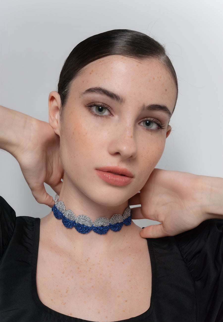 lavani Choker Ball Savina Azul y Plata Última moda