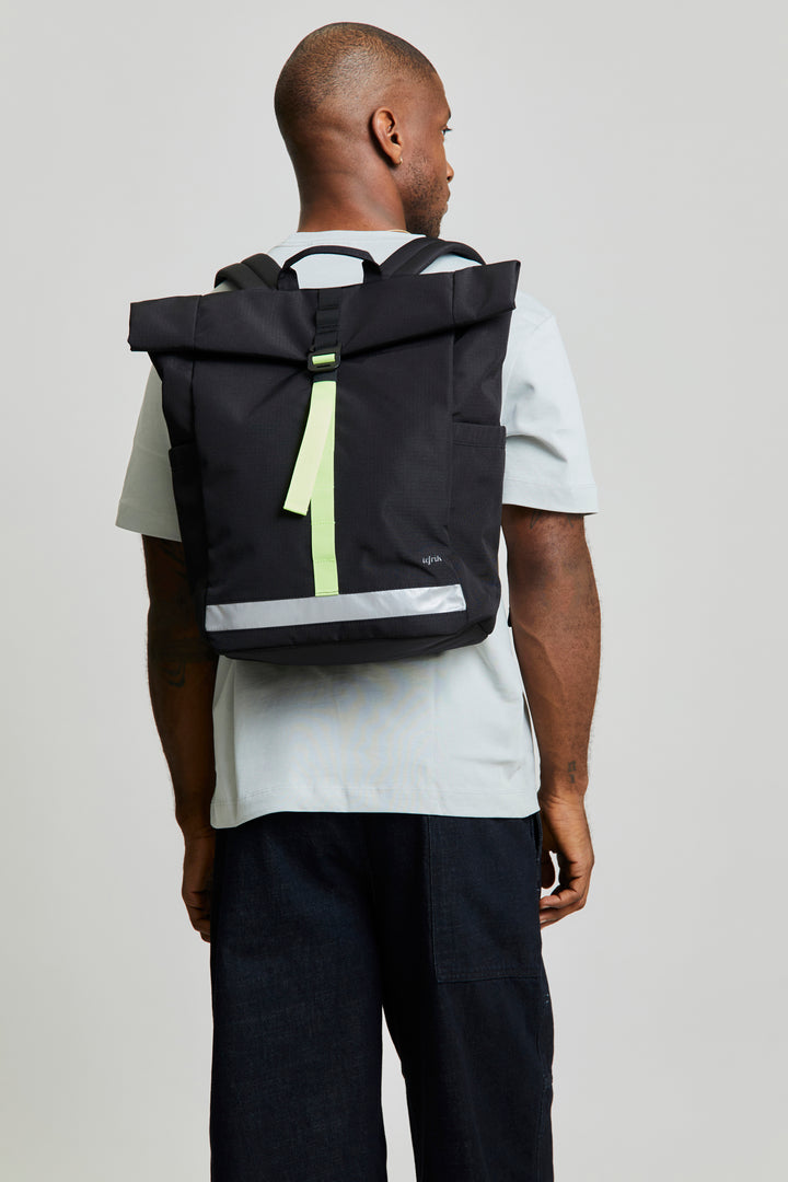 lefrik Mochila Lars Roll Black Lime Vandra Oferta especial