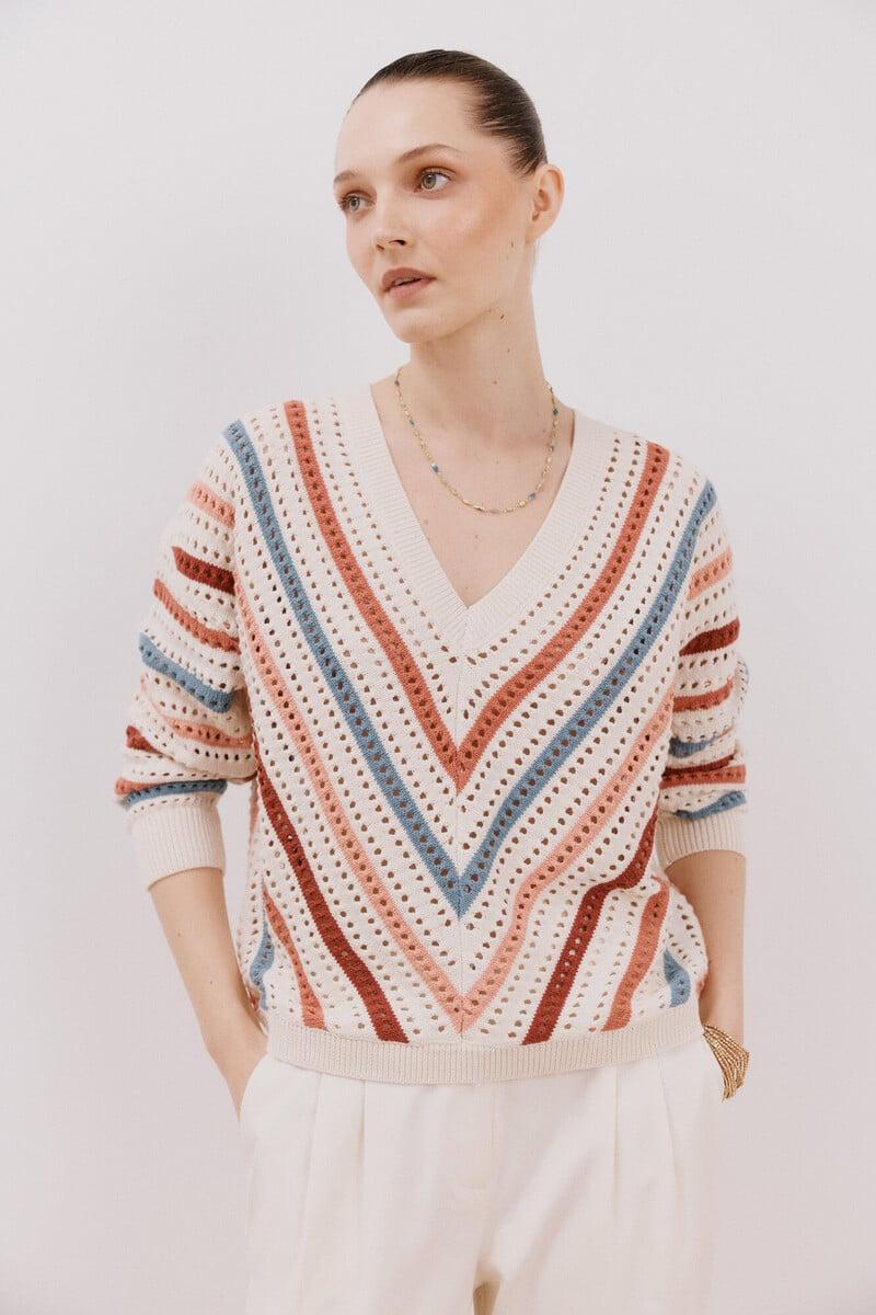 pedro del hierro Jersey rayas calados Última moda