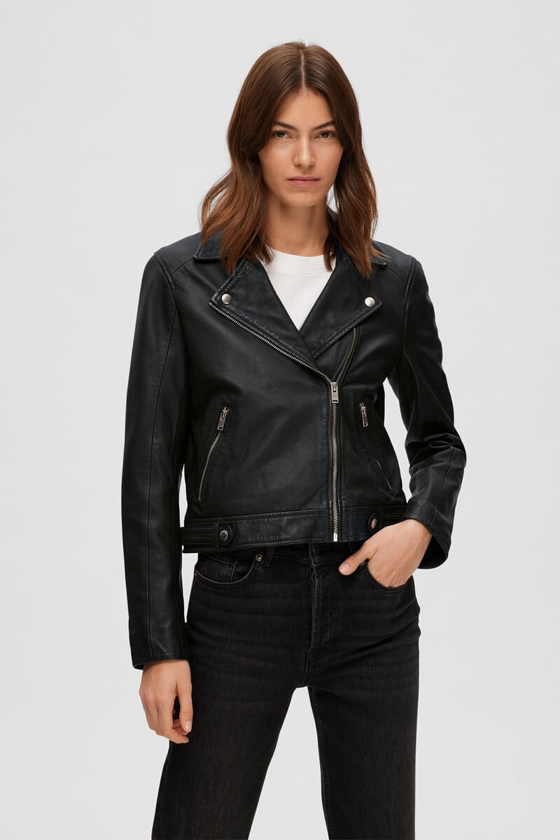 pedro del hierro Cazadora Biker Cropped 100% piel de cordero Liquidación