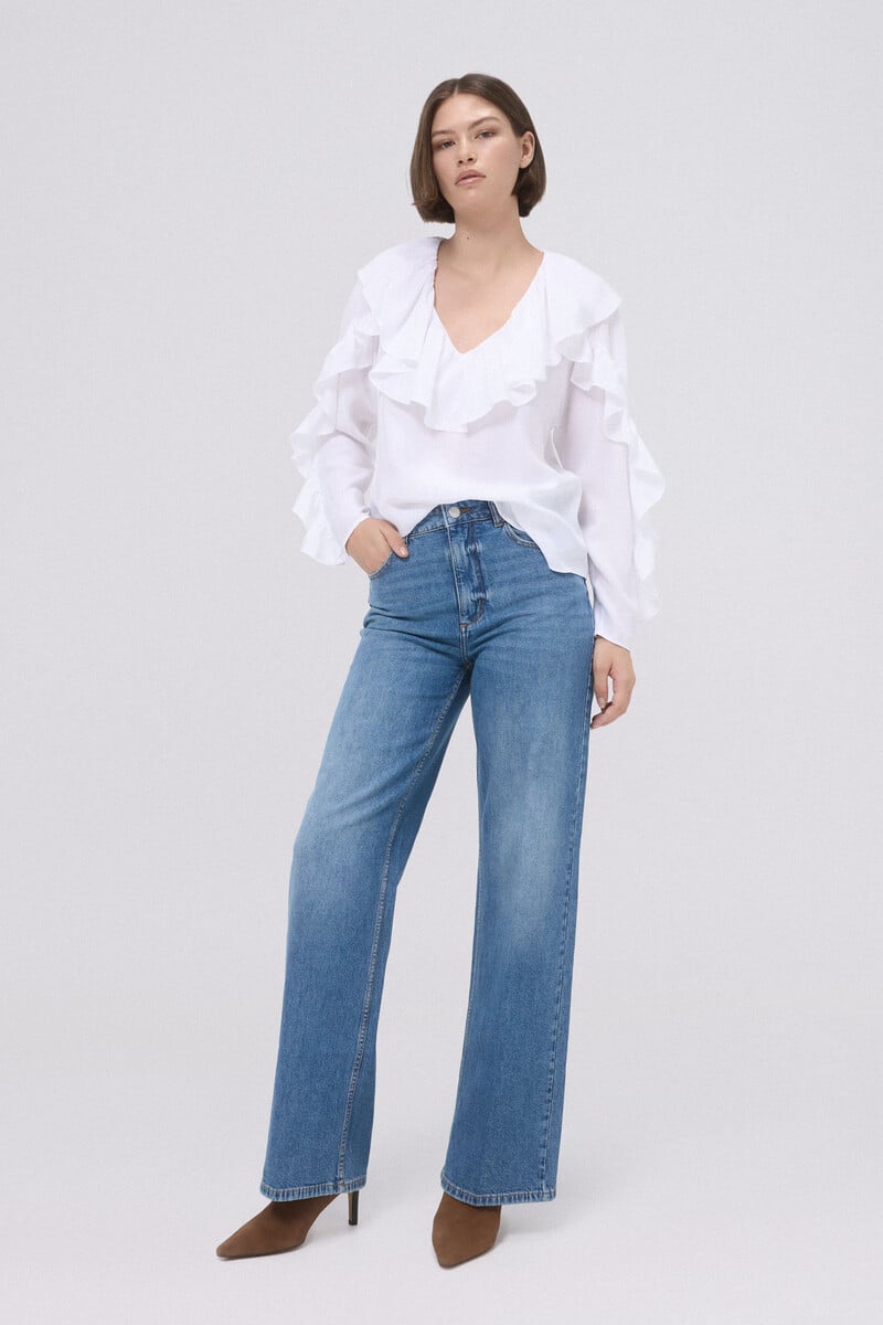 pedro del hierro Blusa blanca con volante Oferta especial
