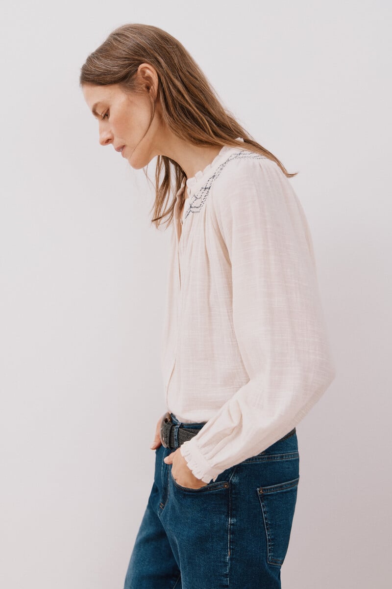 pedro del hierro Blusa con bordado contraste Gran oferta