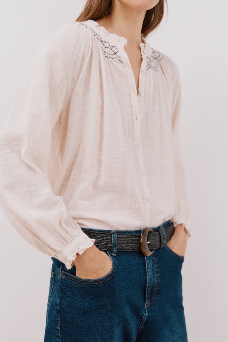 pedro del hierro Blusa con bordado contraste Gran oferta