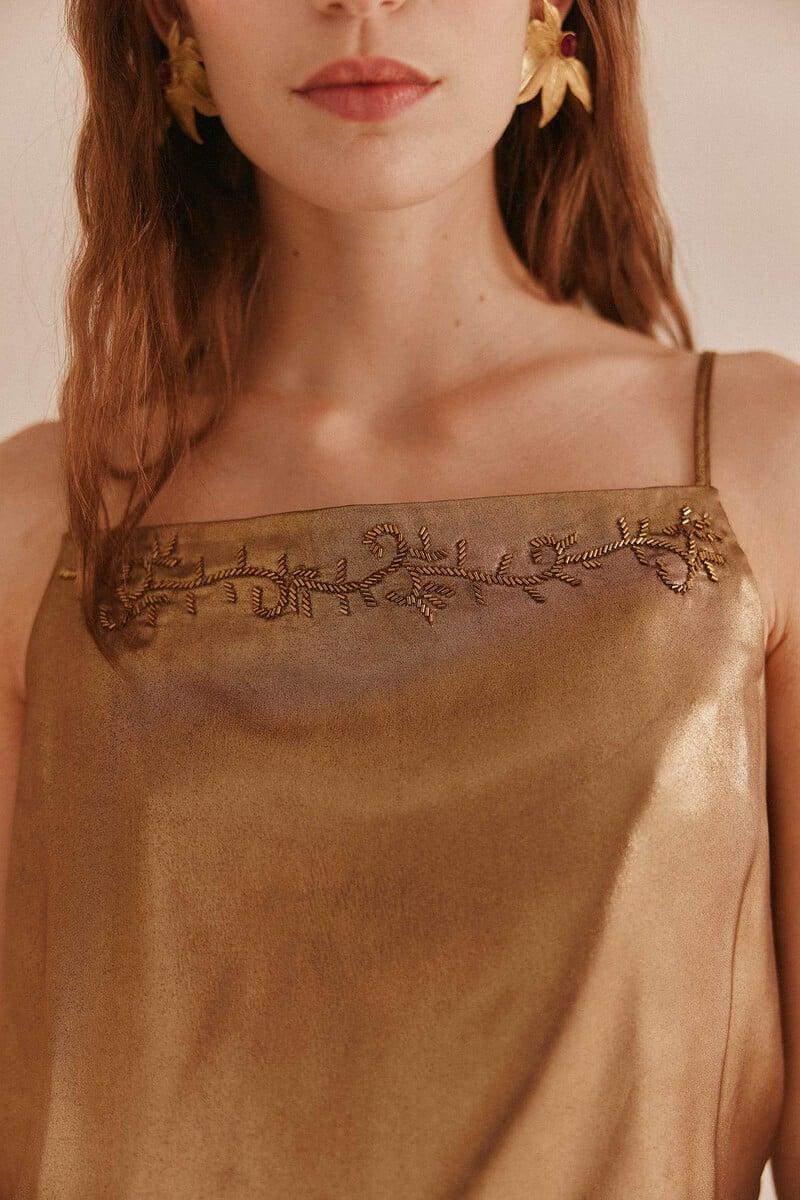 pedro del hierro Camelia. Top lencero dorado Oferta especial