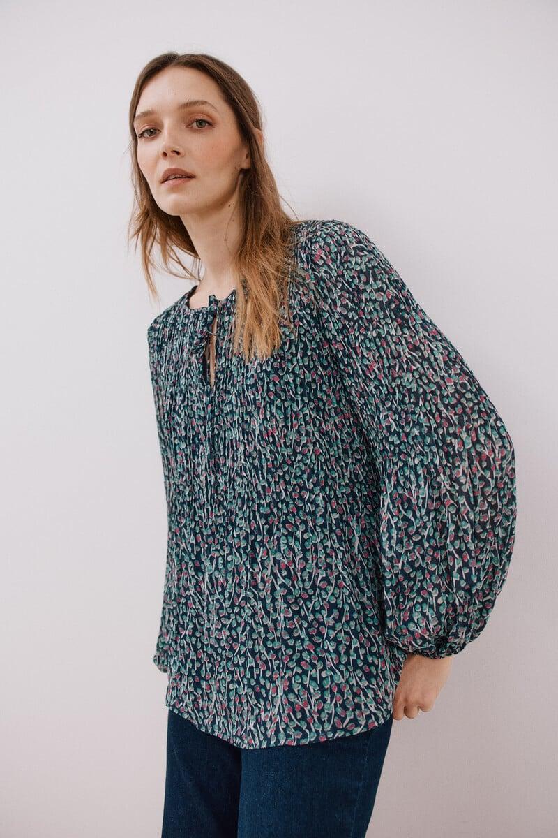 pedro del hierro Blusa plisada escote pico En línea