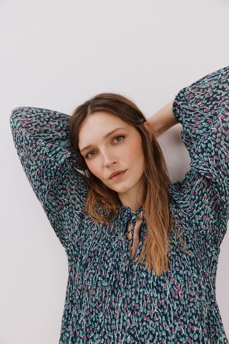 pedro del hierro Blusa plisada escote pico En línea