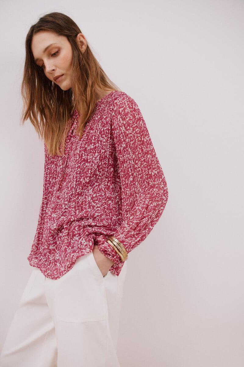 pedro del hierro Blusa plisada escote pico Outlet