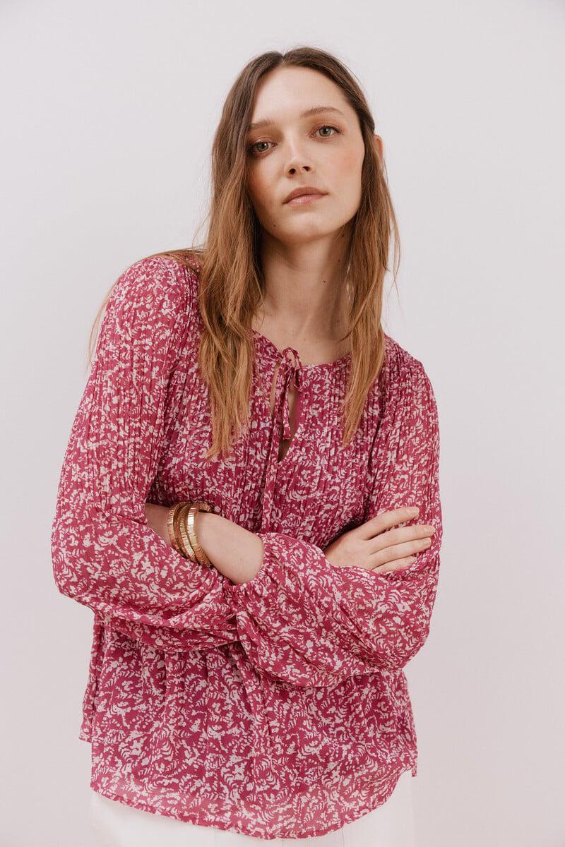 pedro del hierro Blusa plisada escote pico Outlet