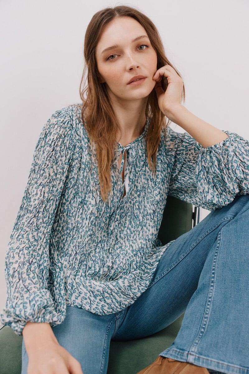 pedro del hierro Blusa plisada escote pico Outlet online