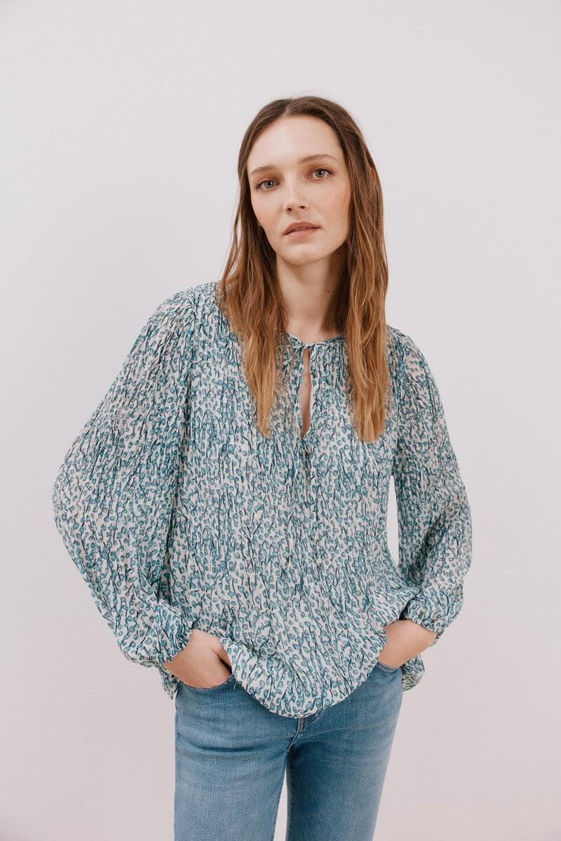 pedro del hierro Blusa plisada escote pico Outlet online