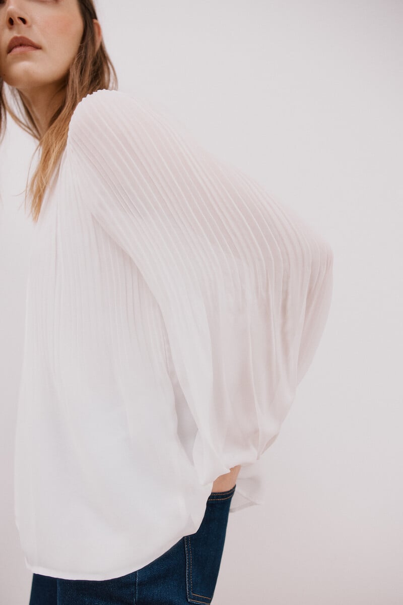 pedro del hierro Blusa plisada escote pico Venta caliente