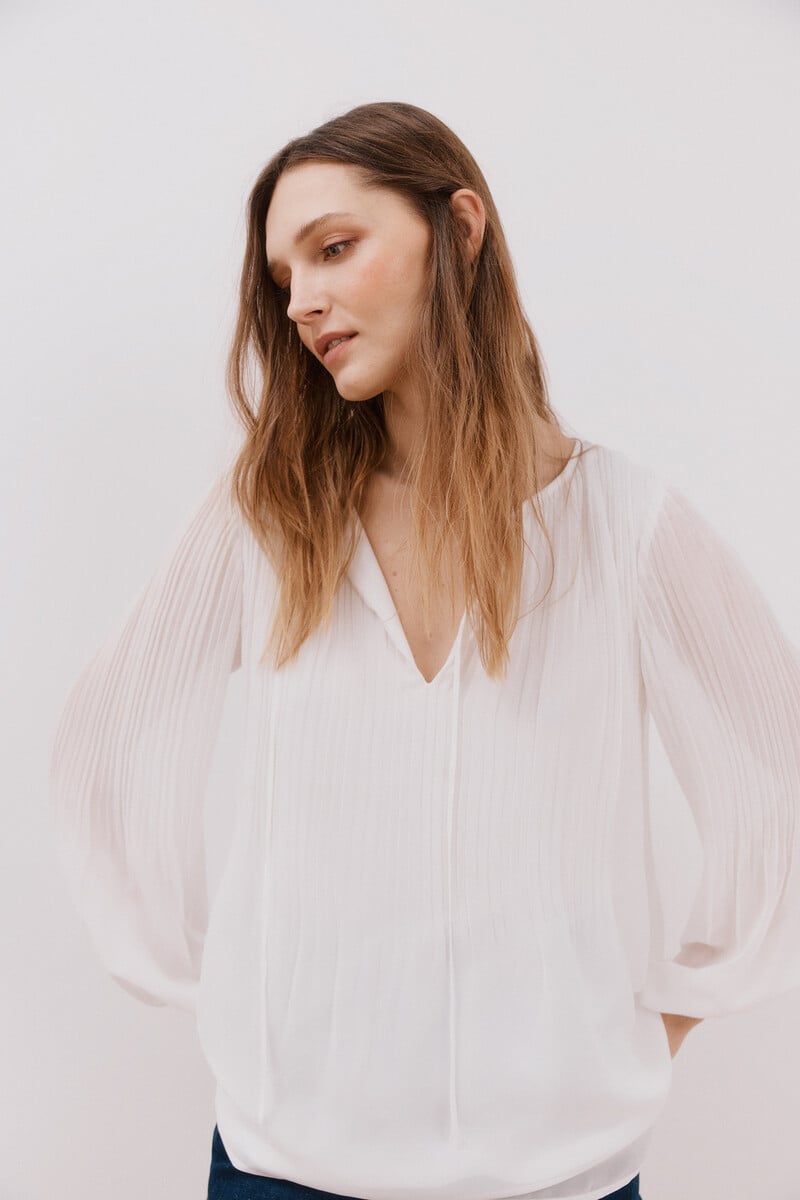 pedro del hierro Blusa plisada escote pico Venta caliente