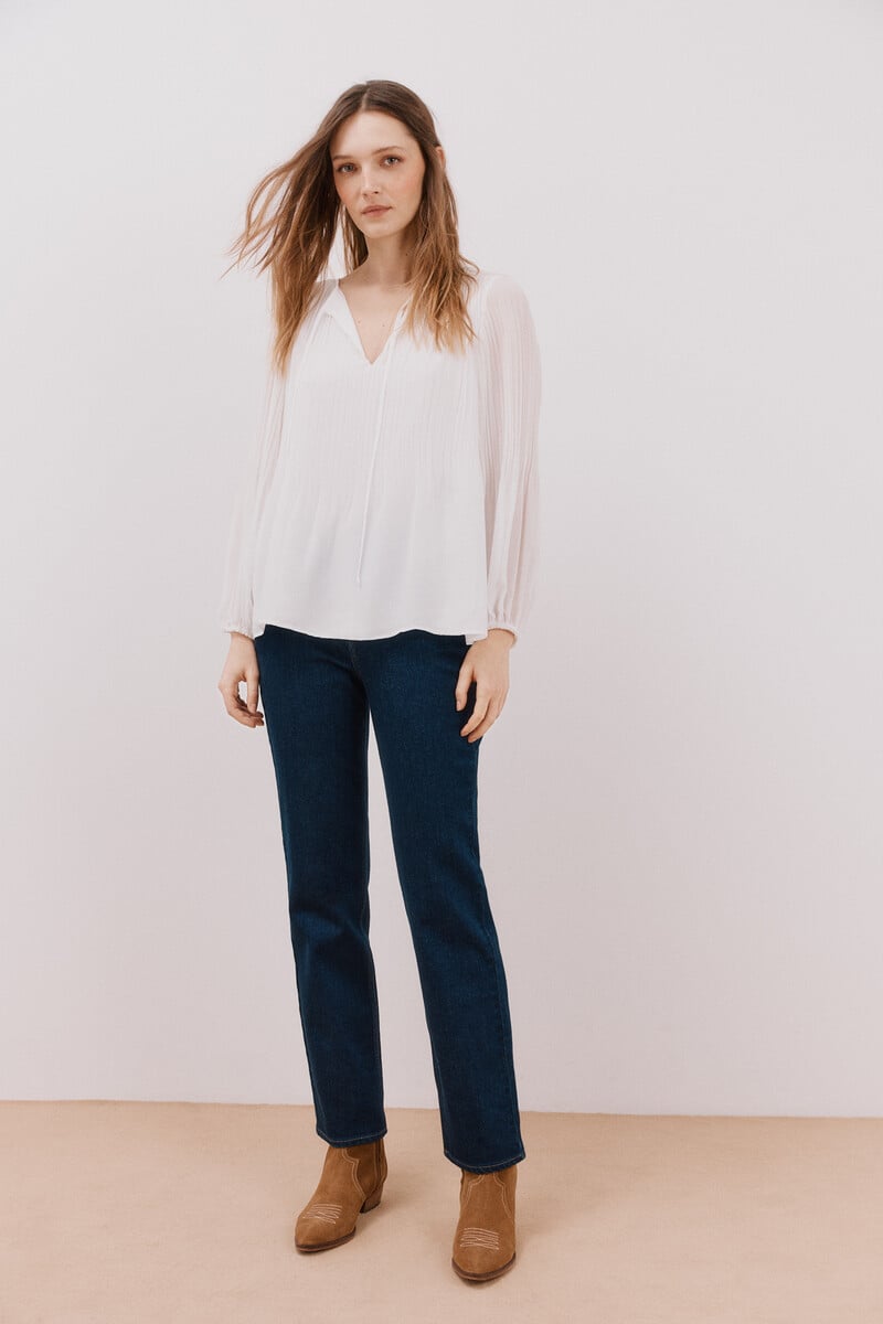 pedro del hierro Blusa plisada escote pico Venta caliente