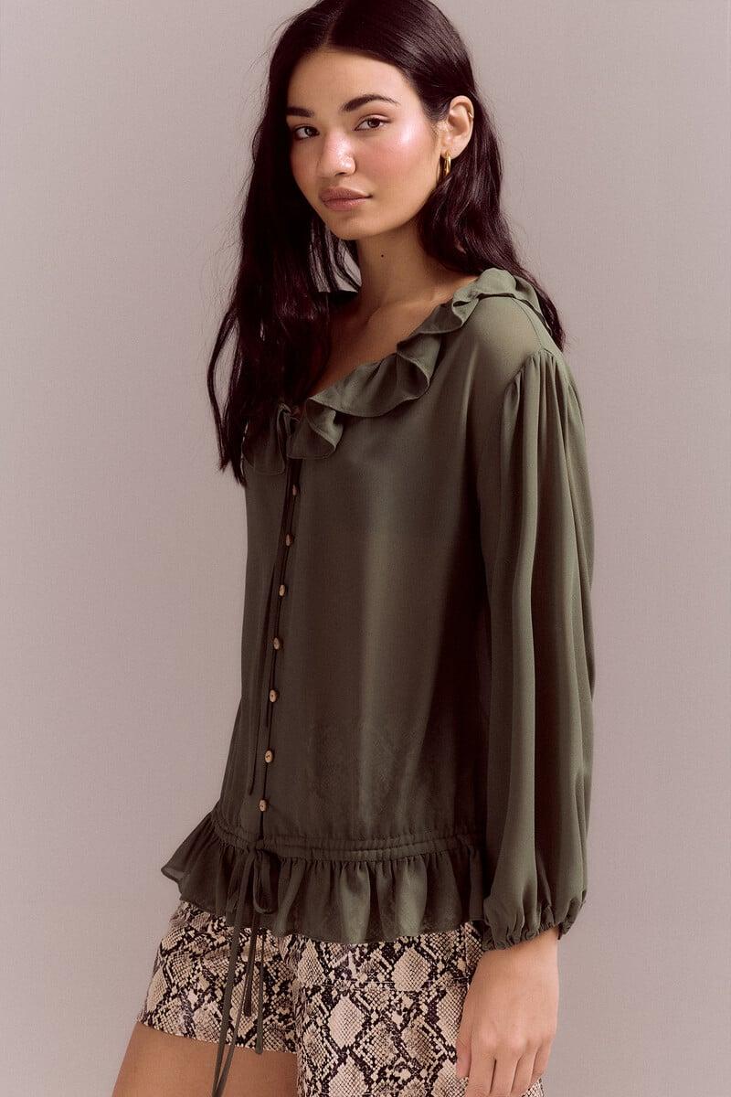 pedro del hierro Blusa romántica volantes Envío gratis