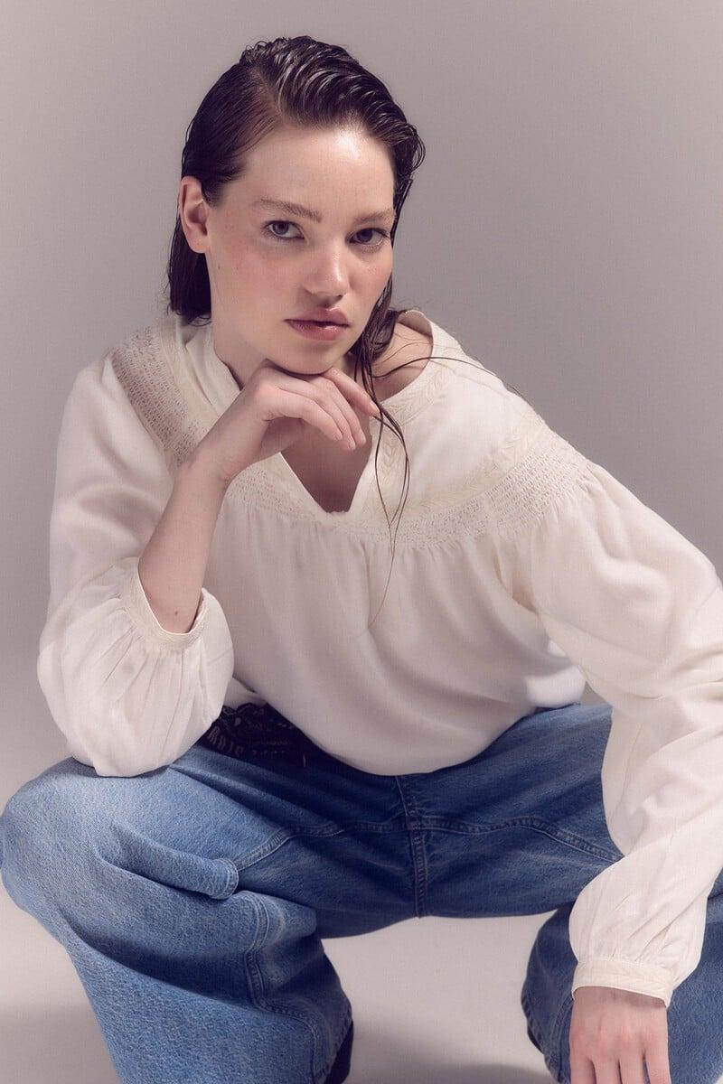 pedro del hierro Blusa blanca bordada Superdescuento