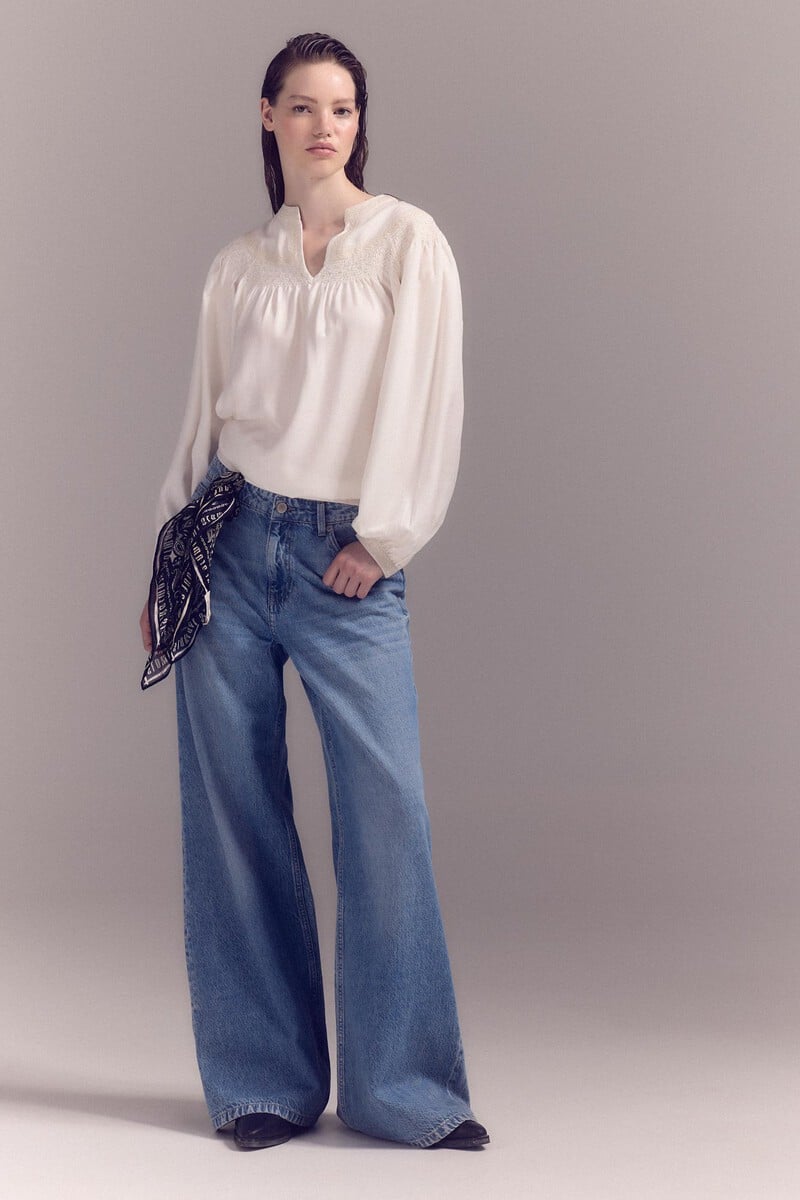pedro del hierro Blusa blanca bordada Superdescuento
