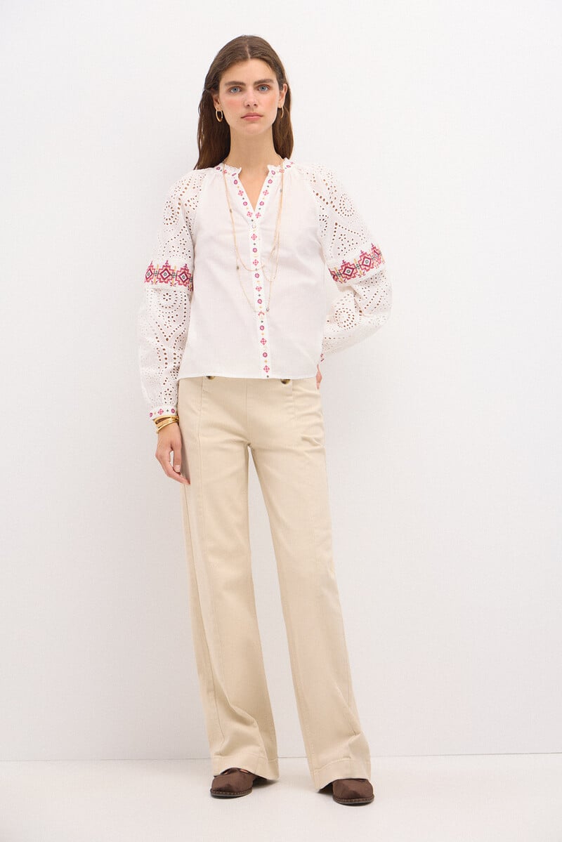 pedro del hierro Rebeca. Camisa bordada Ahorra y exporta