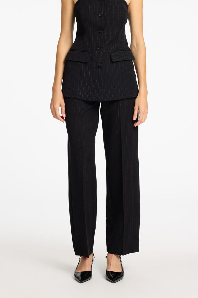 pedro del hierro Pantalón de traje wide leg con detalle de raya diplomática en plateado Última moda