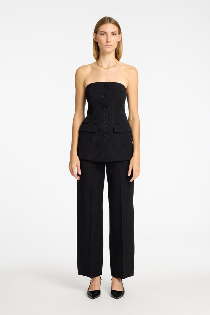 pedro del hierro Pantalón de traje wide leg con detalle de raya diplomática en plateado Última moda