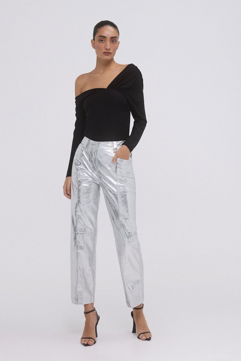 pedro del hierro Pantalón PU metalizado cortes Promoción por tiempo limitado