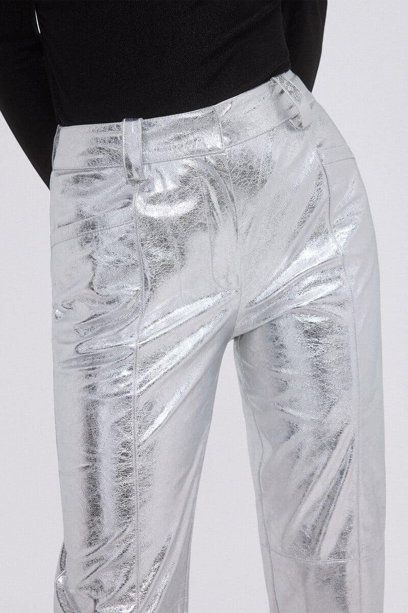 pedro del hierro Pantalón PU metalizado cortes Promoción por tiempo limitado