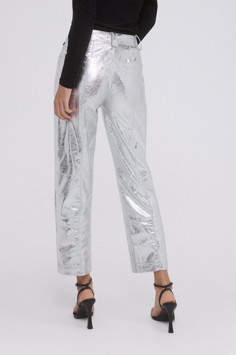 pedro del hierro Pantalón PU metalizado cortes Promoción por tiempo limitado