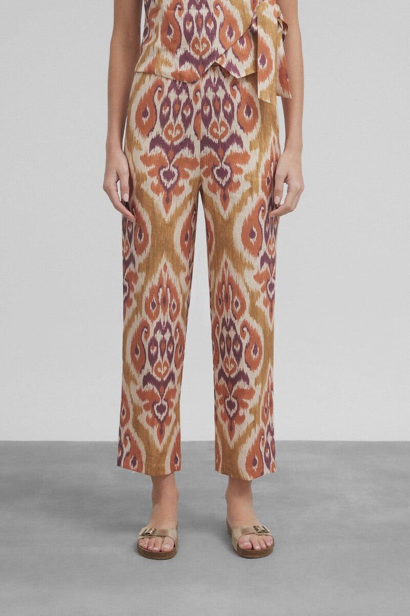 pedro del hierro Pantalón lino estampado ikat Liquidación