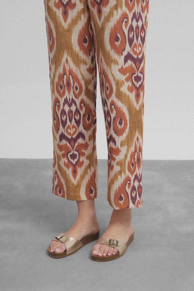 pedro del hierro Pantalón lino estampado ikat Liquidación