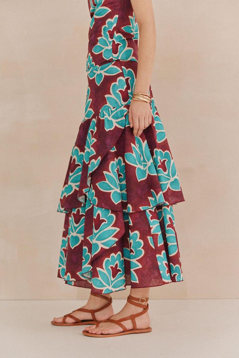 pedro del hierro Rosa. Falda estampada volantes En oferta