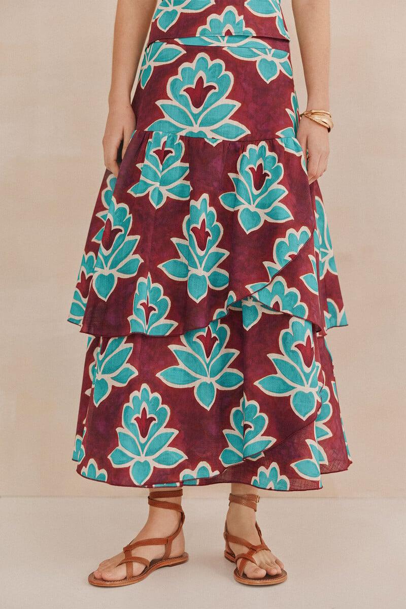 pedro del hierro Rosa. Falda estampada volantes En oferta