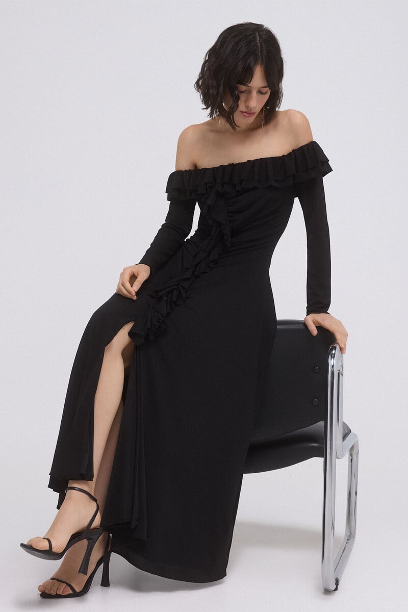 pedro del hierro Vestido de punto con volantes Rebajas baratas