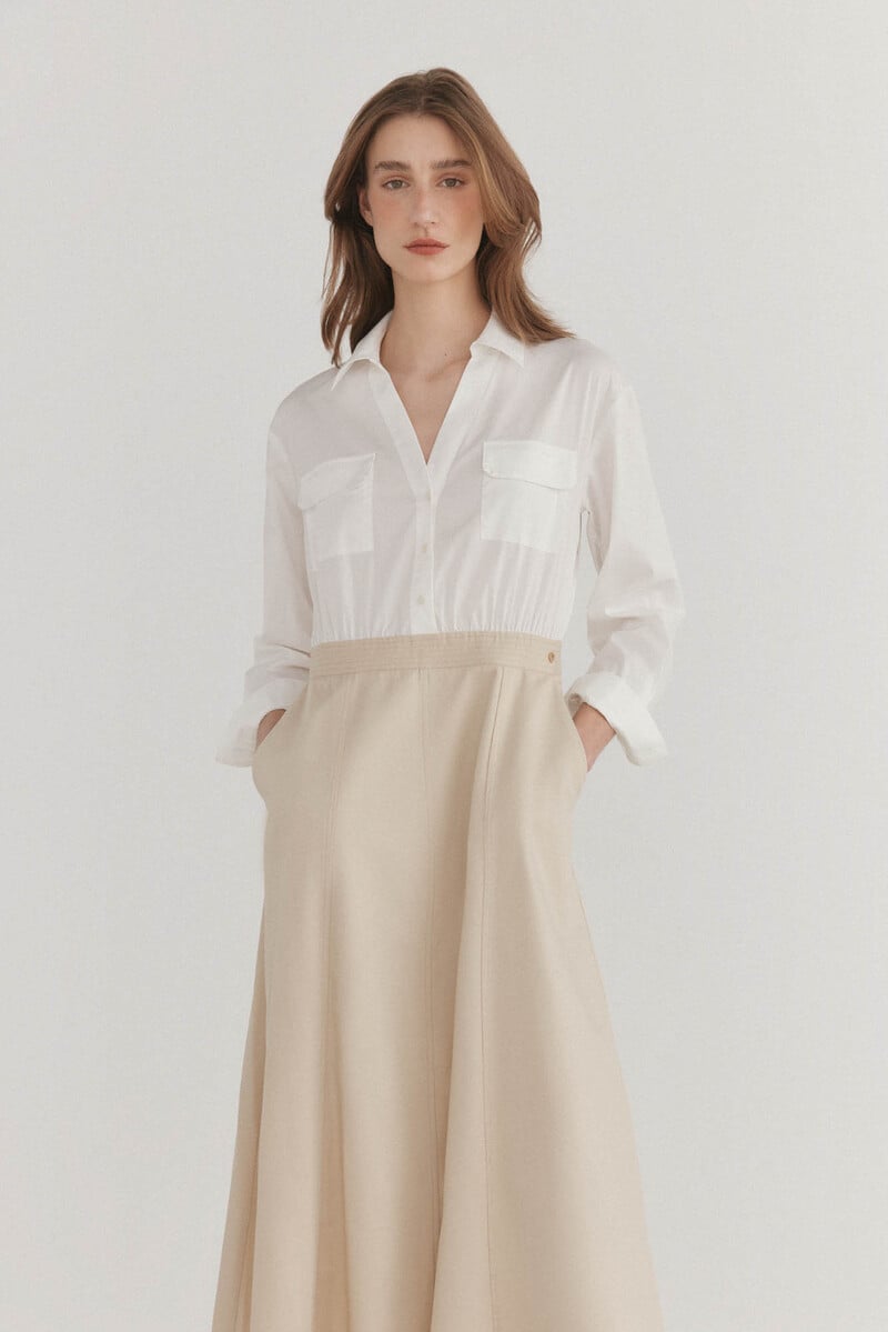 pedro del hierro Vestido camisero en dos tejidos Rebajas de fábrica