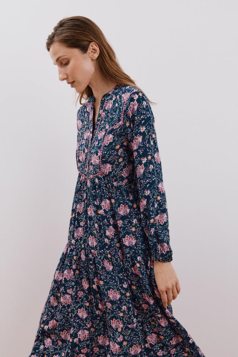 pedro del hierro Vestido largo estampado con bordado a contraste Rebajas top